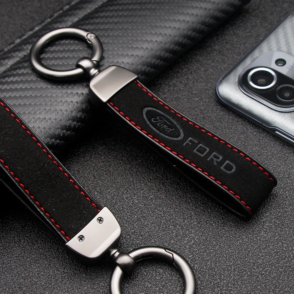 Suede Car Logo Keychain Zinc Alloy Key Ring Accessories For Ford Ranger S-Max Focus Galaxy Mondeo Transit Tourneo Custom Ranger