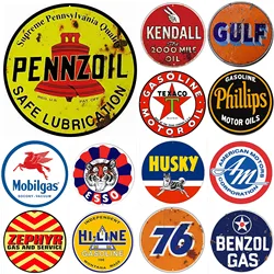 Metal Tin Signs Pennzoil Gas Station and Motor Oil Poster Reproduction Aged Vintage Round Nostalgic Home Decor for Culb Bar Cafe