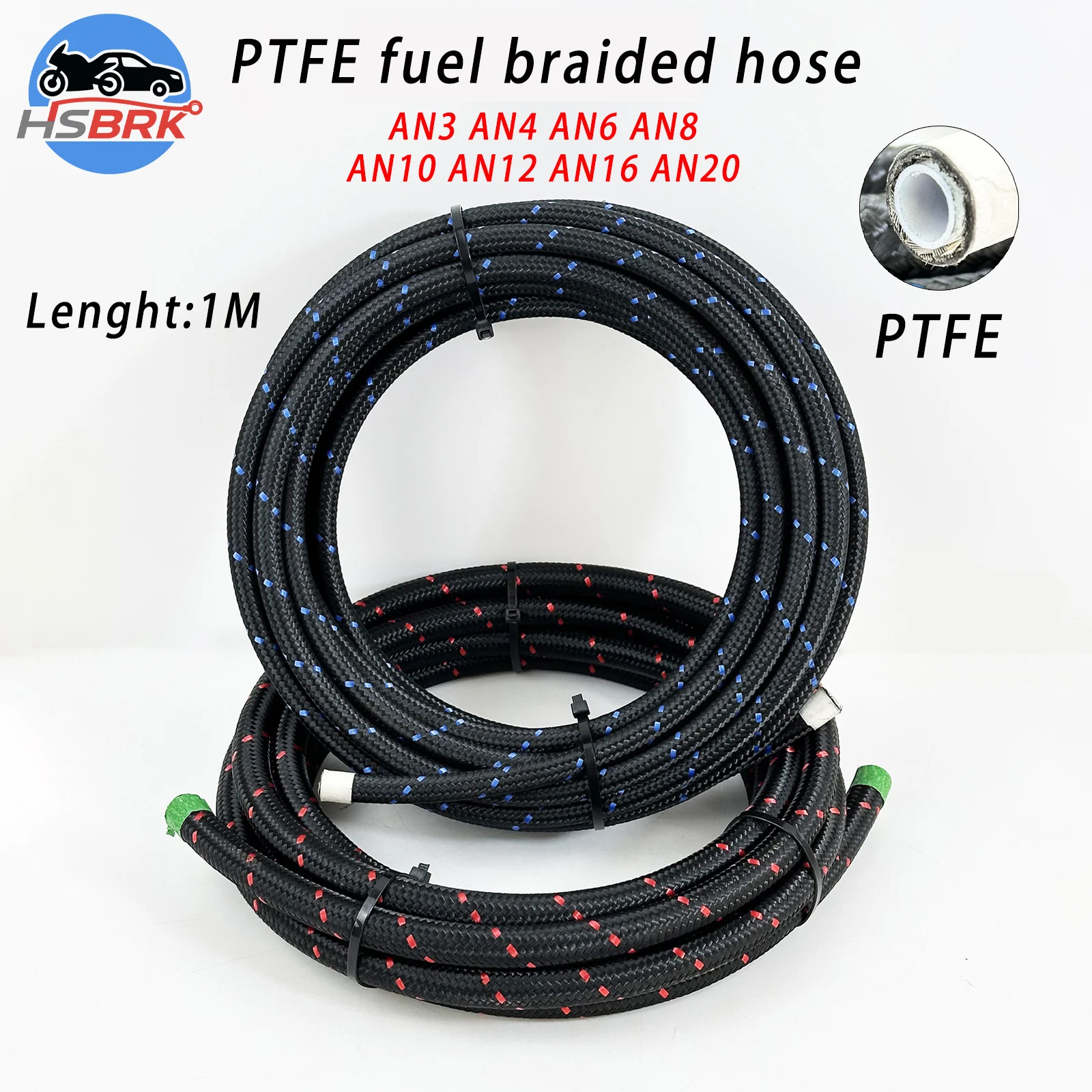 

1-метровый шланг масляного радиатора, нейлоновая стальная проволока, оплетка из ПТФЭ, трубопровод масляного охлаждения AN4-AN20, автомобильный топливный трубопровод