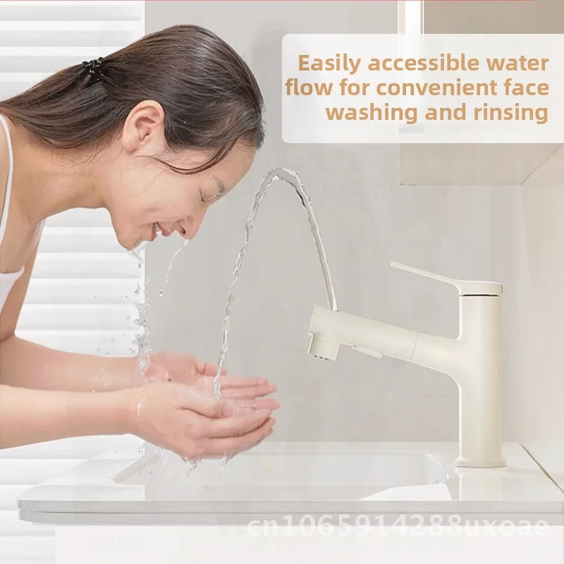 

White Wash Basin Pull-Out Faucet Hot And Cold Water Bathroom Sink Copper Modern Minimalist Design with Ceramic Disc Valve