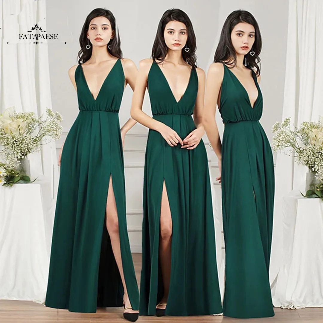 FATAPAESE Bridesmaid Dress Sexy Deep V Neck Backless Cross Lace Up Chiffon Dress Wedding Party Gown Платья для подружек невесты