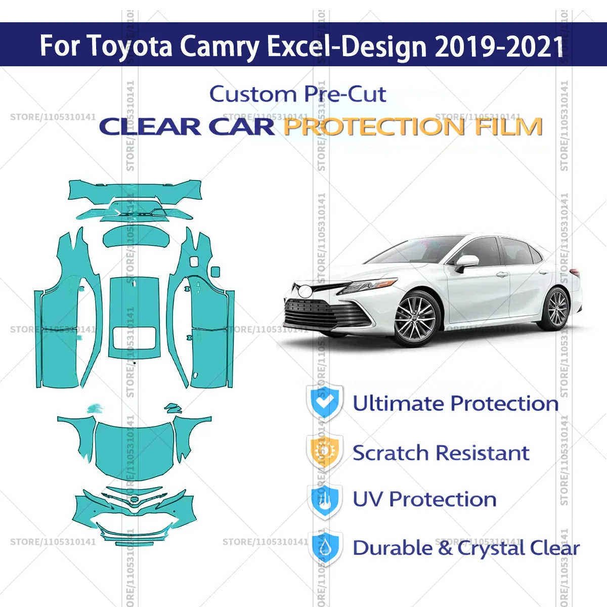 

For Toyota Camry Excel-Design 2019-2021 Pre-Cut Paint Protection Film PPF Transparent Car Film Professional Automotive PPF