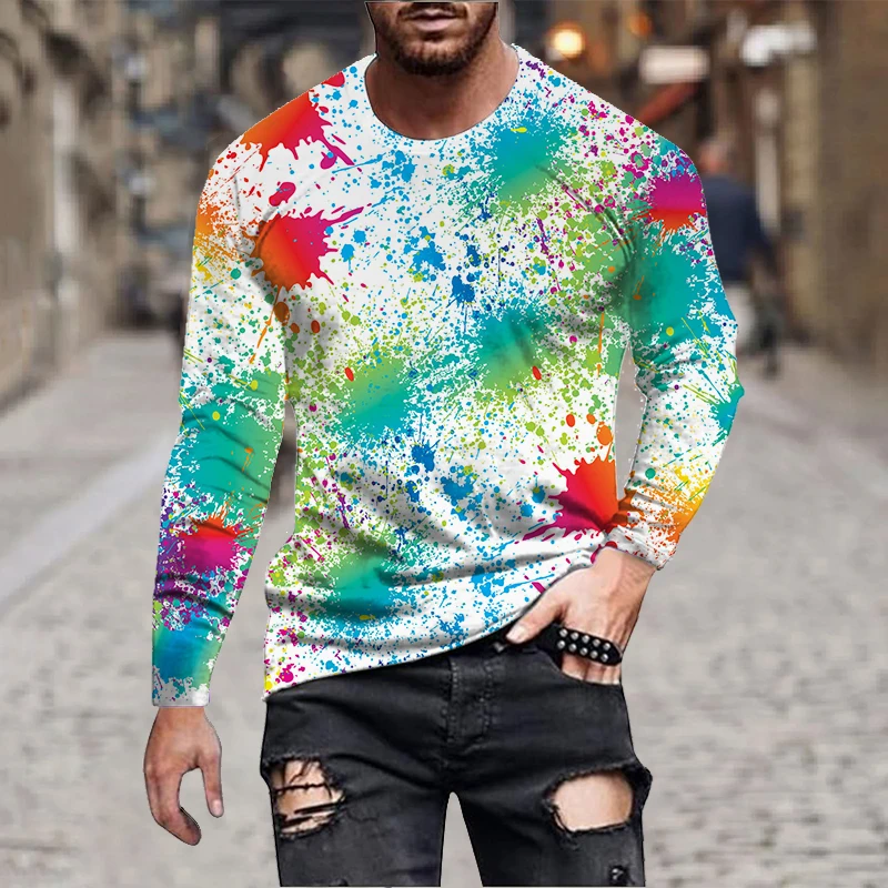 Graffiti Tie Dye 3D Print T-Shirts Men\'s Fashion Long Sleeve T Shirt Casual Streetwear Pullovers Harajuku Tops Kid Tees Clothing
