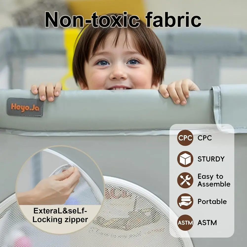 روضة أطفال محمولة قابلة للطي للرضع والأطفال الصغار، 59 × 71، للاستخدام الداخلي/الخارجي، رمادي بارد #4