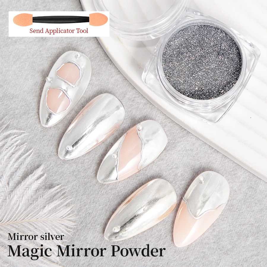 RS كروم مسحوق الأظافر المجسم مرآة سحرية معدنية ذهبية فضية فرك مسمار الفن بريق الغبار لتزيين تصميم الأظافر