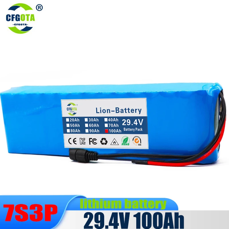 

7S3P 29.4V 100Ah 18650 Li-ion Battery Pack with 2A Charger for Electric Bicycle, Electric Scooter,Outdoor Power