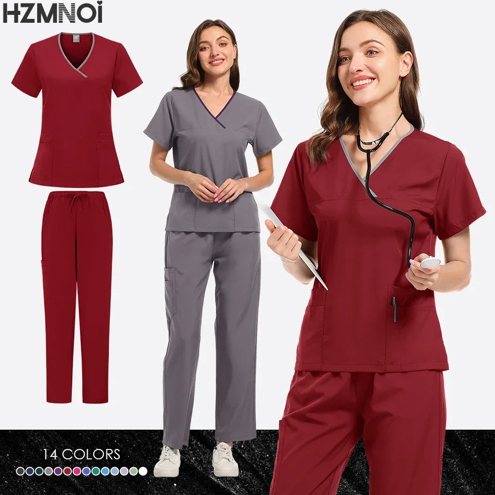الدعك الزي الطبي للنساء والرجال الدعك البدلة الطبية الجراحية بلوزات وسراويل ممرضة الملحقات مستشفى طبيب زي النساء