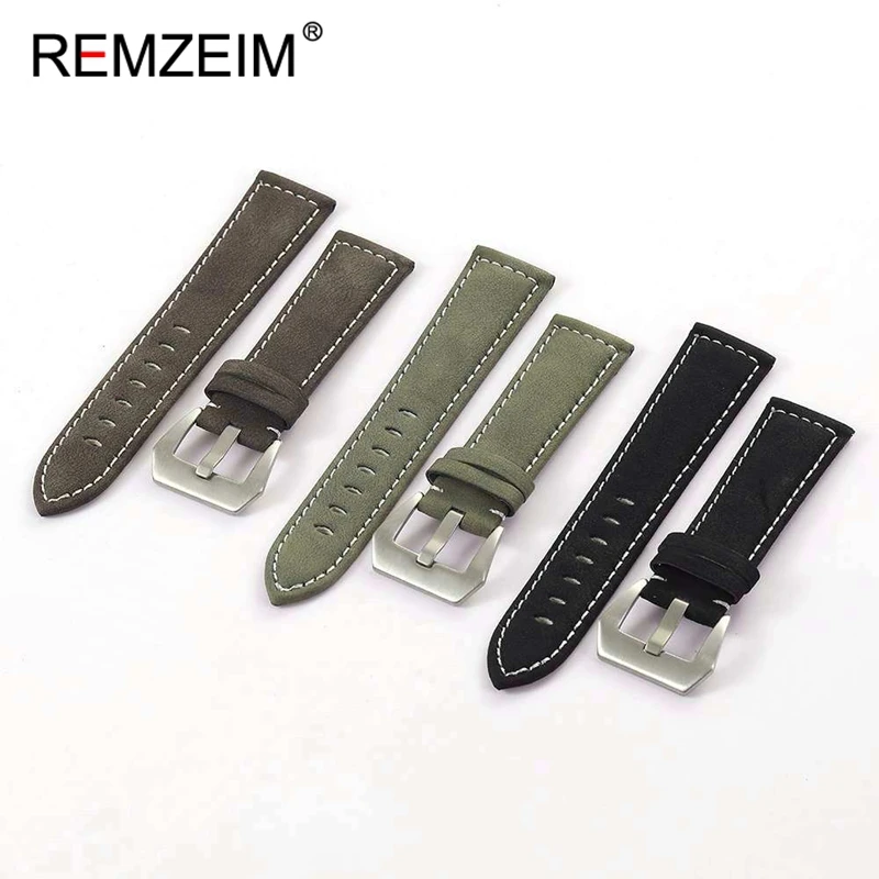 Men Women Retro Watch Strap 18mm 20mm 22mm 24mm Wristwatch Band Black Yellow Brown Green Matte Leather Replacement Bracelet