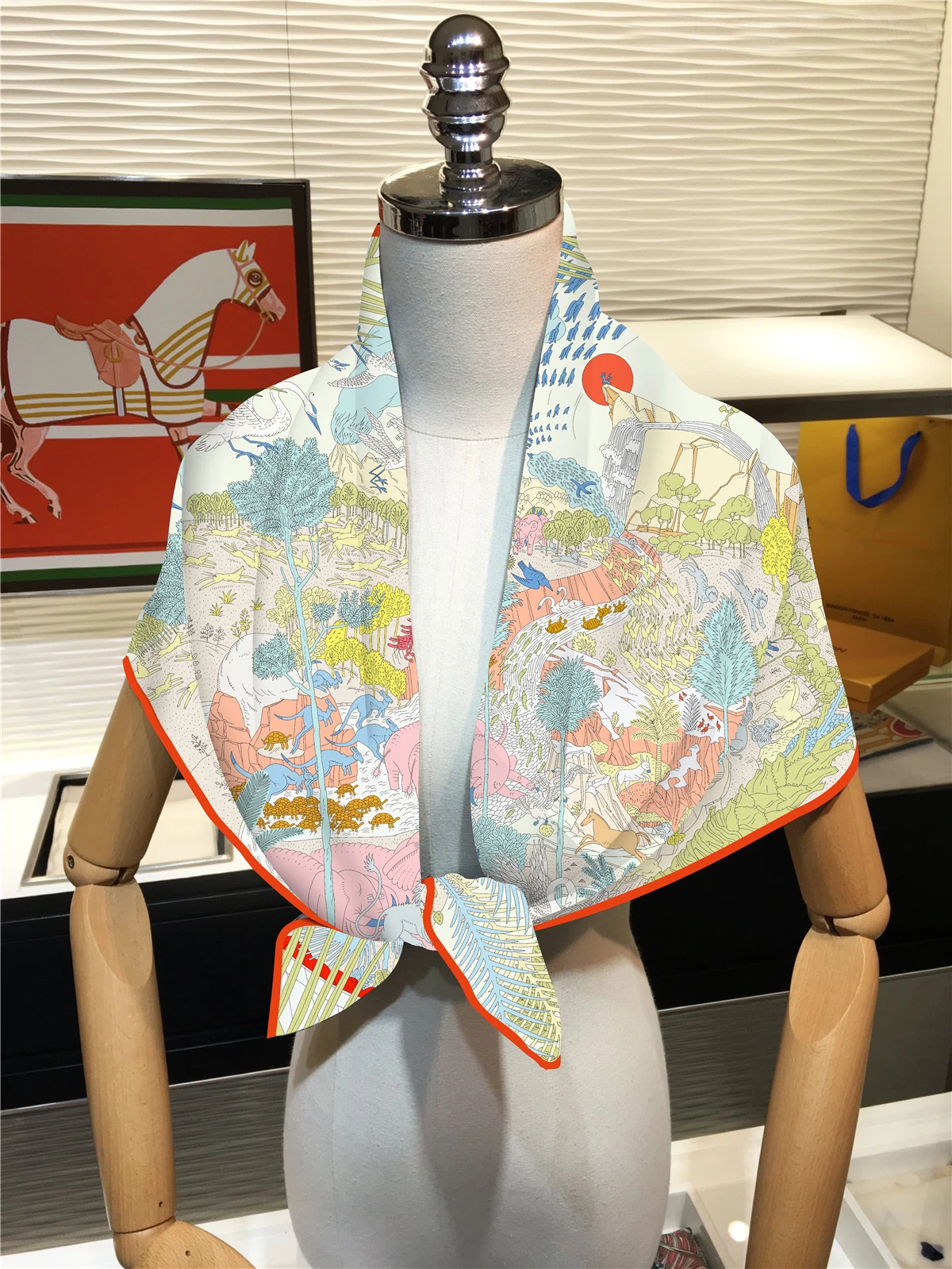 New Design Elephant Horse Twill Silk Scarf Shawl Brand Square Scarf Women Hijab Luxury Bandana Foulard Neckerchief Head Scarves