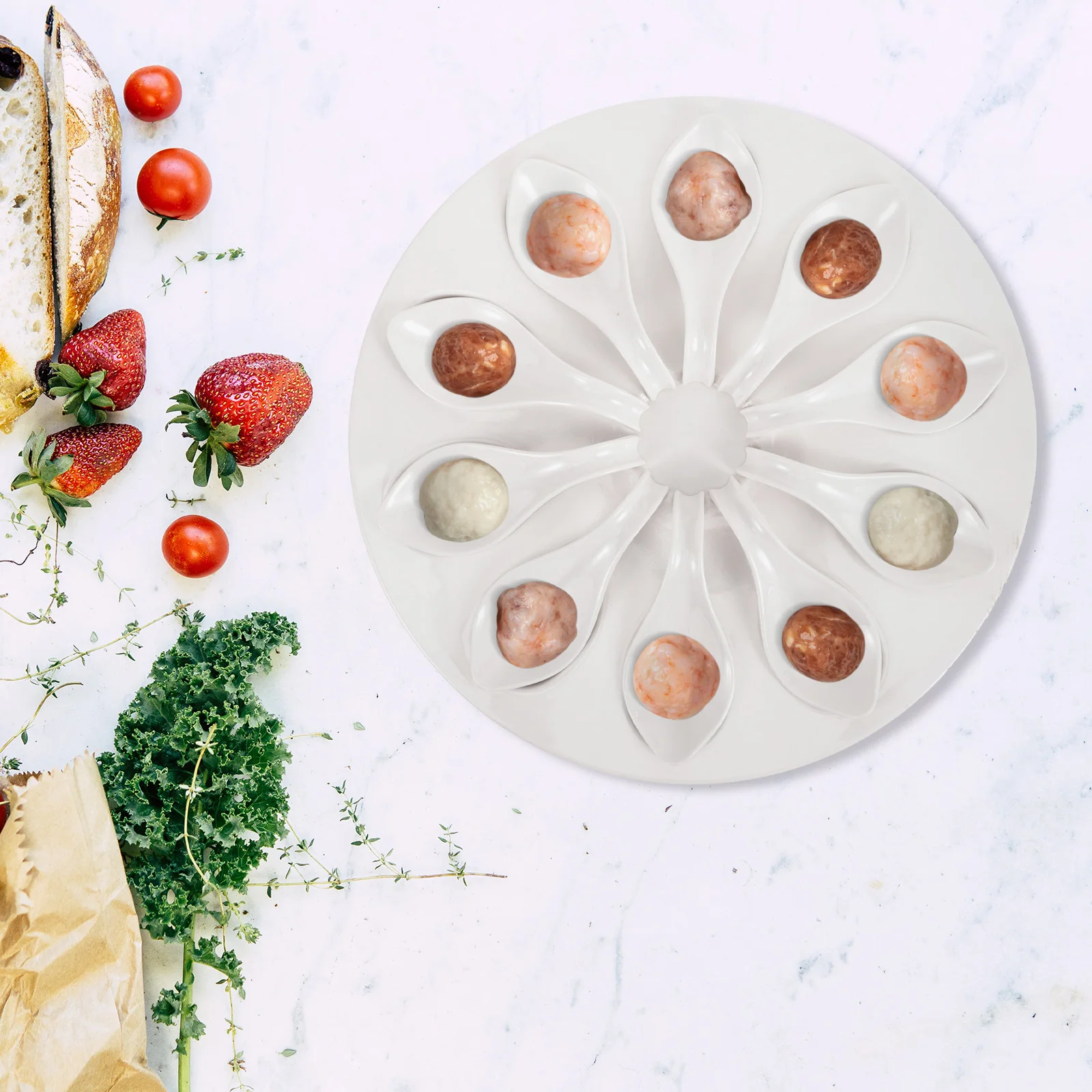

10pcs Melamine Hotpot Meatball Plate Deviled Serving Tray Seafood Platter for Party Catering Multiple Compartment Round Dish
