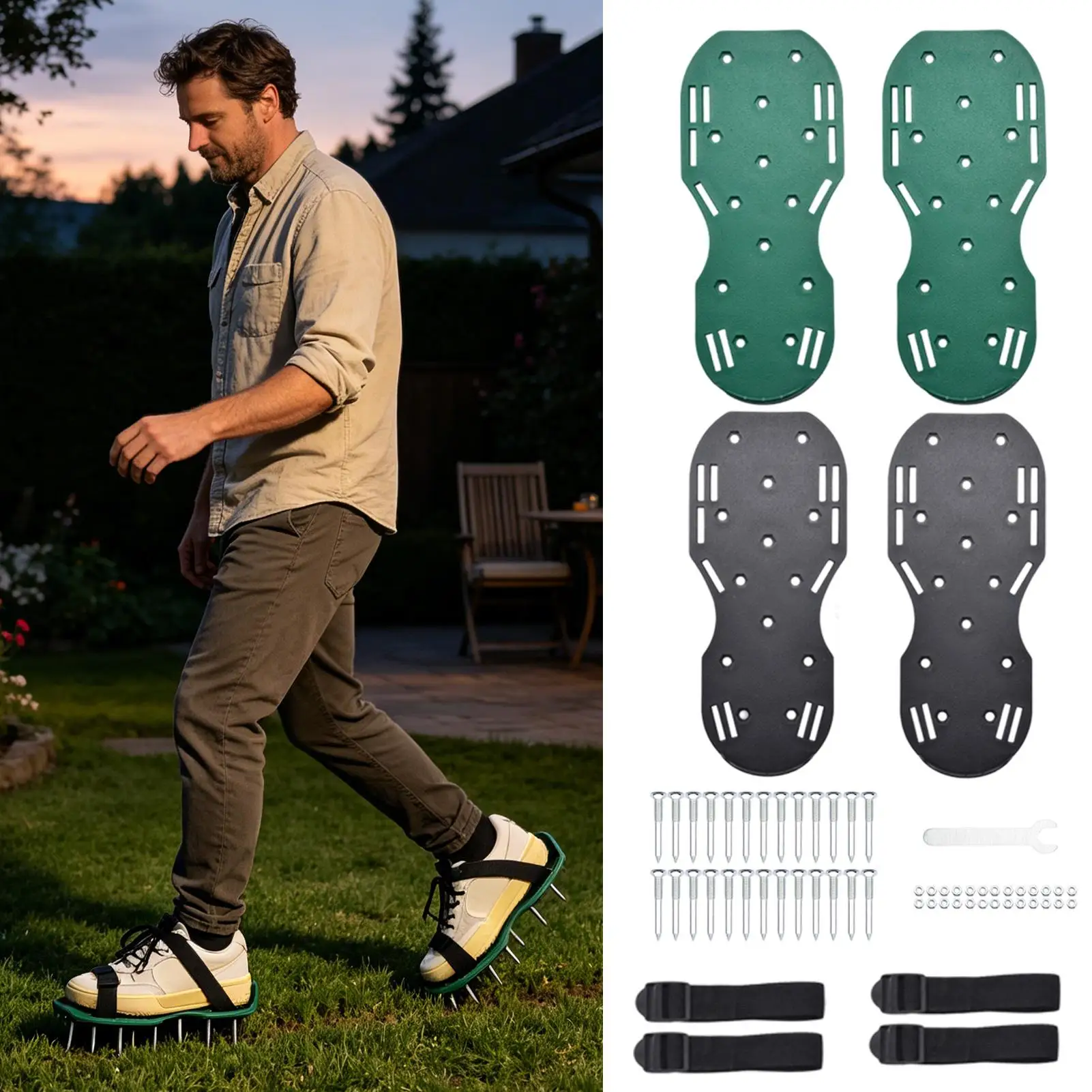 Lawn Aerator Shoes Heavy Duty Spiked Metal Sole Adjustable Straps Lawn Garden Aerator Tool Shoes For Garden Yard Farm Patio