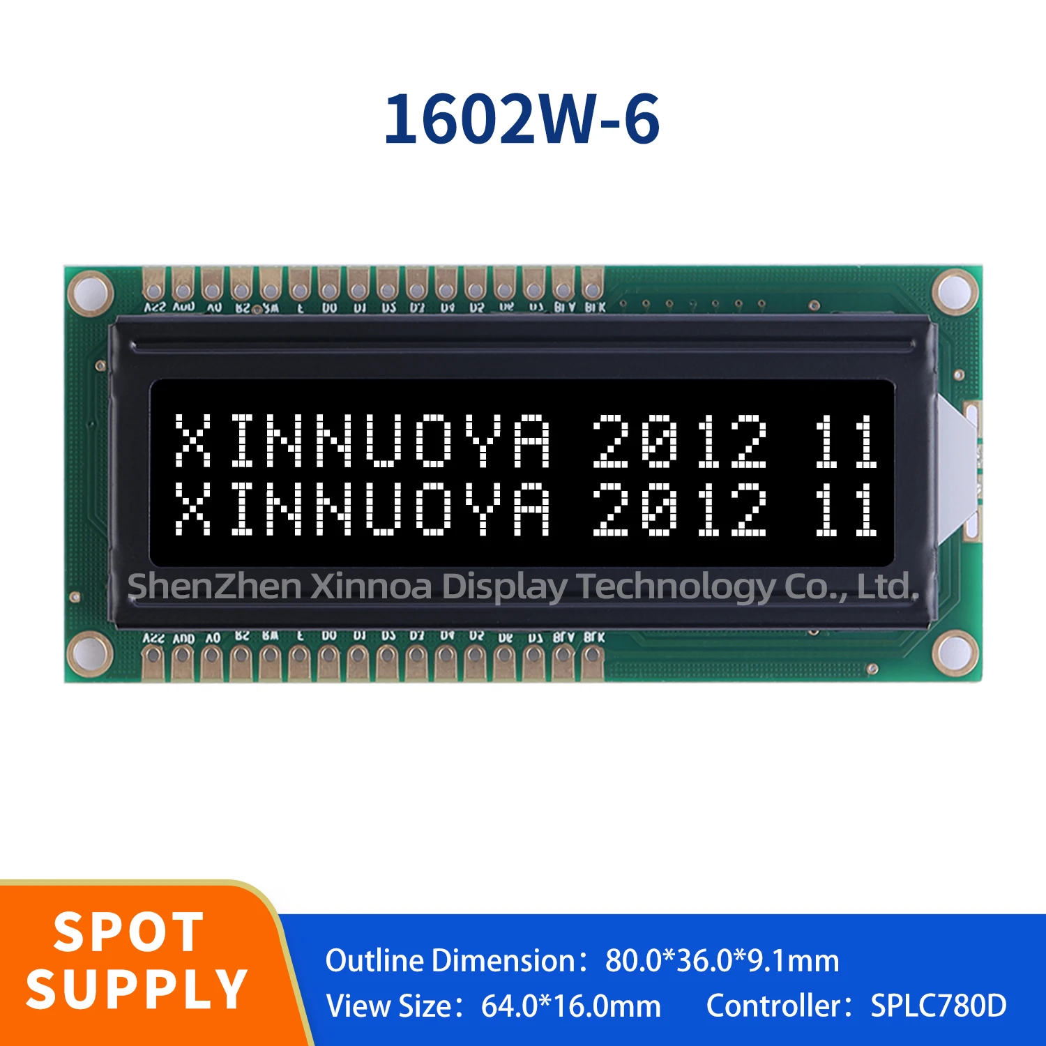 BTN black background white text 16x2 double row 16PIN 80MM*36MM*9.1MM character screen controller SPLC780D HD44780