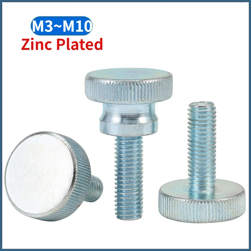 M3-M10 Zinc Plated Steel Knurled GB835 Flat Head / GB834 Step High Head Hand Tighten Adjust Screw Curtain Wall Glass Thumb Bolt