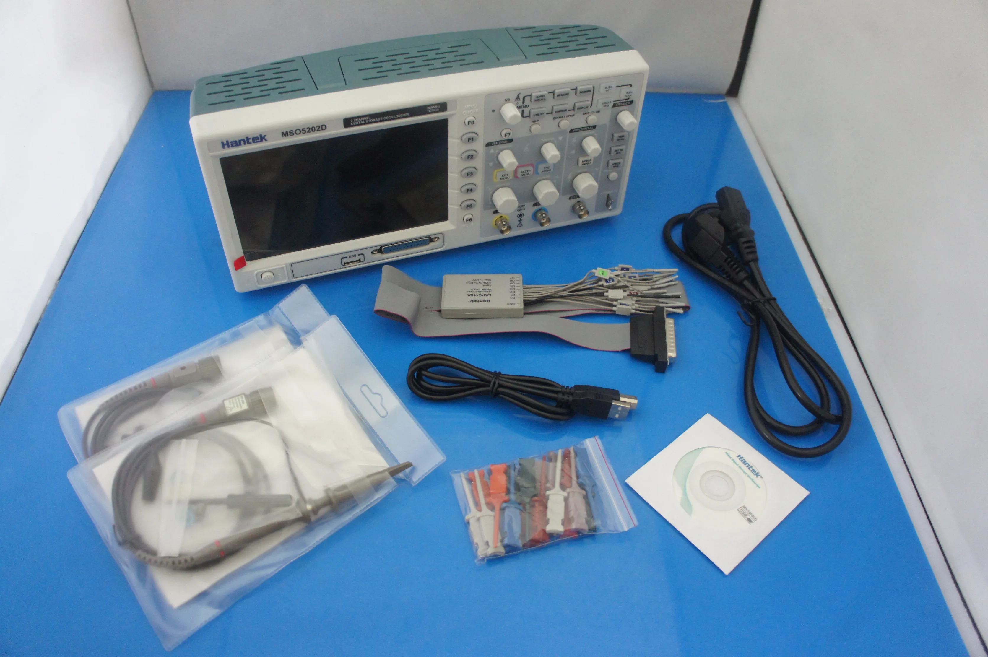 Hantek-オシロスコープロジックアナライザー,2in 1, 200mhz,2 ch,1 gsas,16ch,800x480,mso5202d