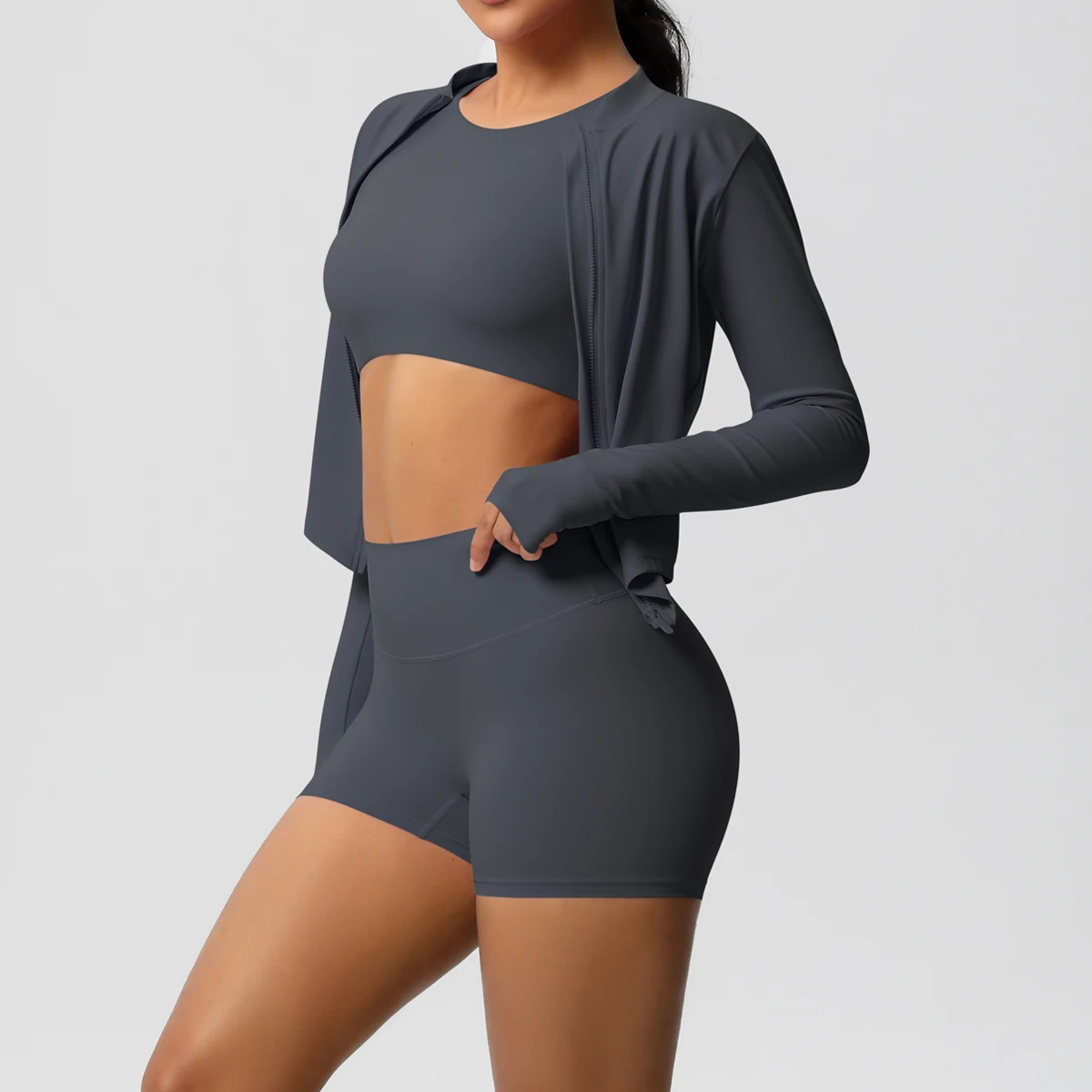 

3PCS Yoga Set Women Workout Sets Sportswear Gym Clothing Fitness zipper Long Sleeve High Waist Leggings Sports Suits Yoga Suit