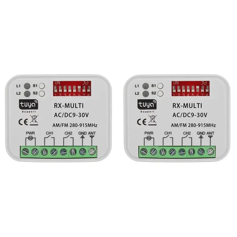 【THANKSGIVING DAY】2X Tuya Wifi Garage Door Receiver 2CH Universal Gate Receiver Multi Frequency For 280-915Mhz Remote Control Sw