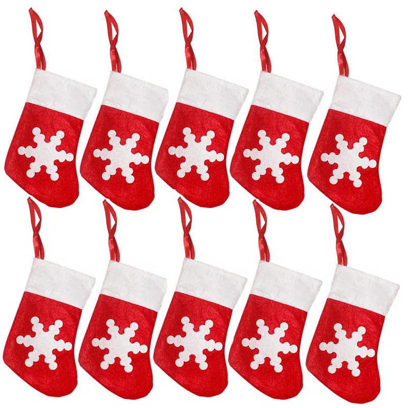 10Pcs Mini Christmas Stockings Knife Spoon Fork Bags Felt Santa Cutlery Tableware Holder Xmas Sock Christmas Dinner Table Decor