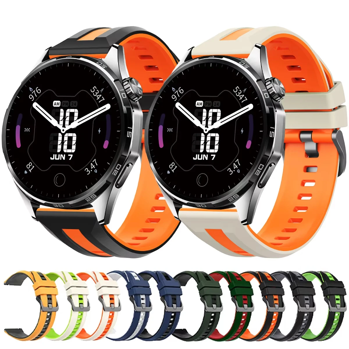 22mm Two-Tones Silicone Strap for Huawei Watch Ultimate 2/GT7 Pro Sports Band for Huawei Watch GT 7/6/5 46mm Universal Watchband