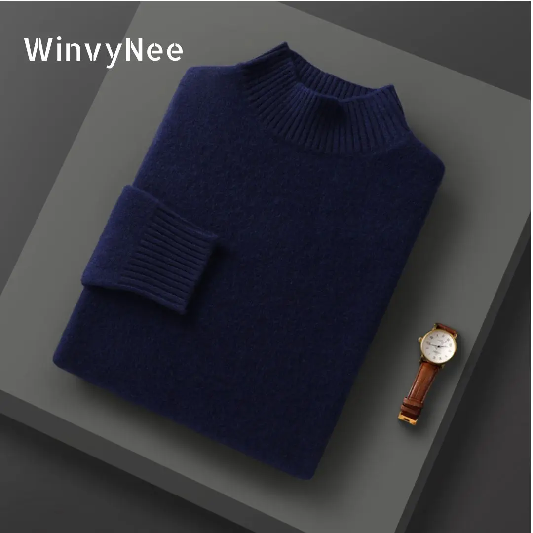 

WinvyNee Tops Wool Sweater Man's Clothing Mock Neck Solid Business Casual Long Sleeve Knitwear Pullover Autumn Winter M1103018