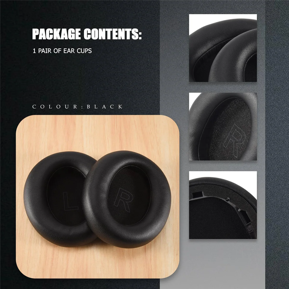 เปลี่ยนแผ่นรองหูฟังสําหรับ Anker Soundcore Life Q30/Q35 โปรตีนหนังหูฟัง Earpads (สีดํา)