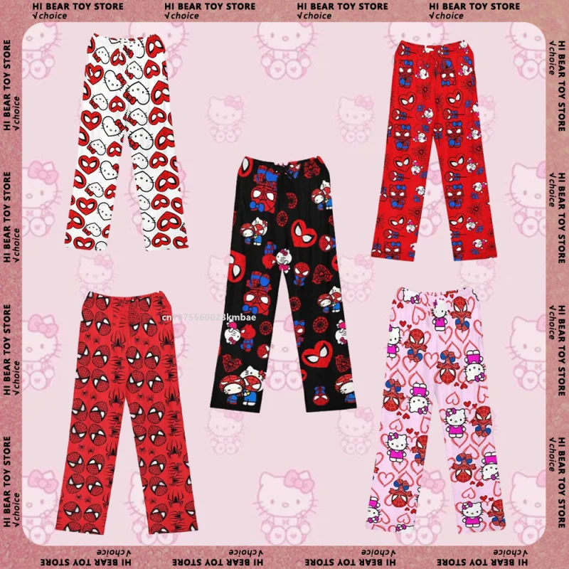 

Miniso Spiderman Hello Kitty Cartoon Women's Pajama Long Pants Spring/Summer Korean Edition Home Leisure Couple Pants Sleep Pant