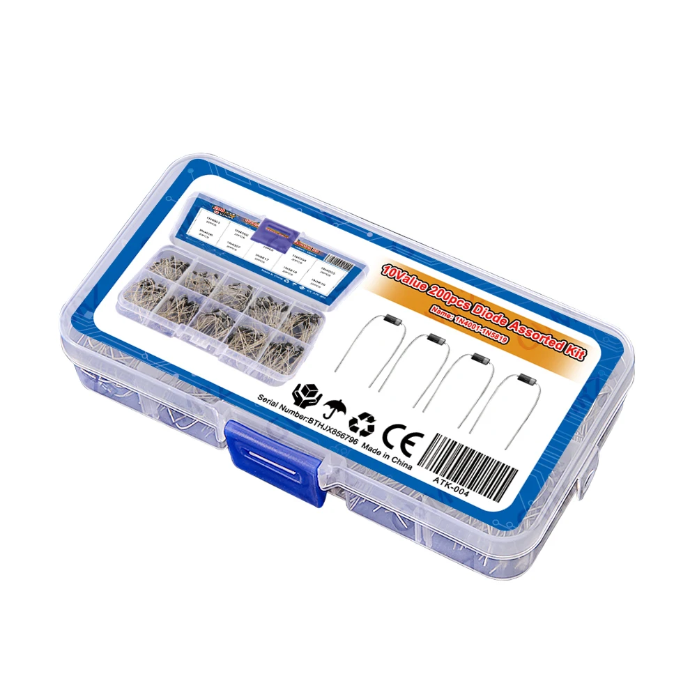 10 Values 1N4005 1N4006 200PCS Rectifier Diodes KIT 1N4001 1N4002 1N4003 1N4004 1N4007 1N5817 1N5818 1N5819 DIP Component