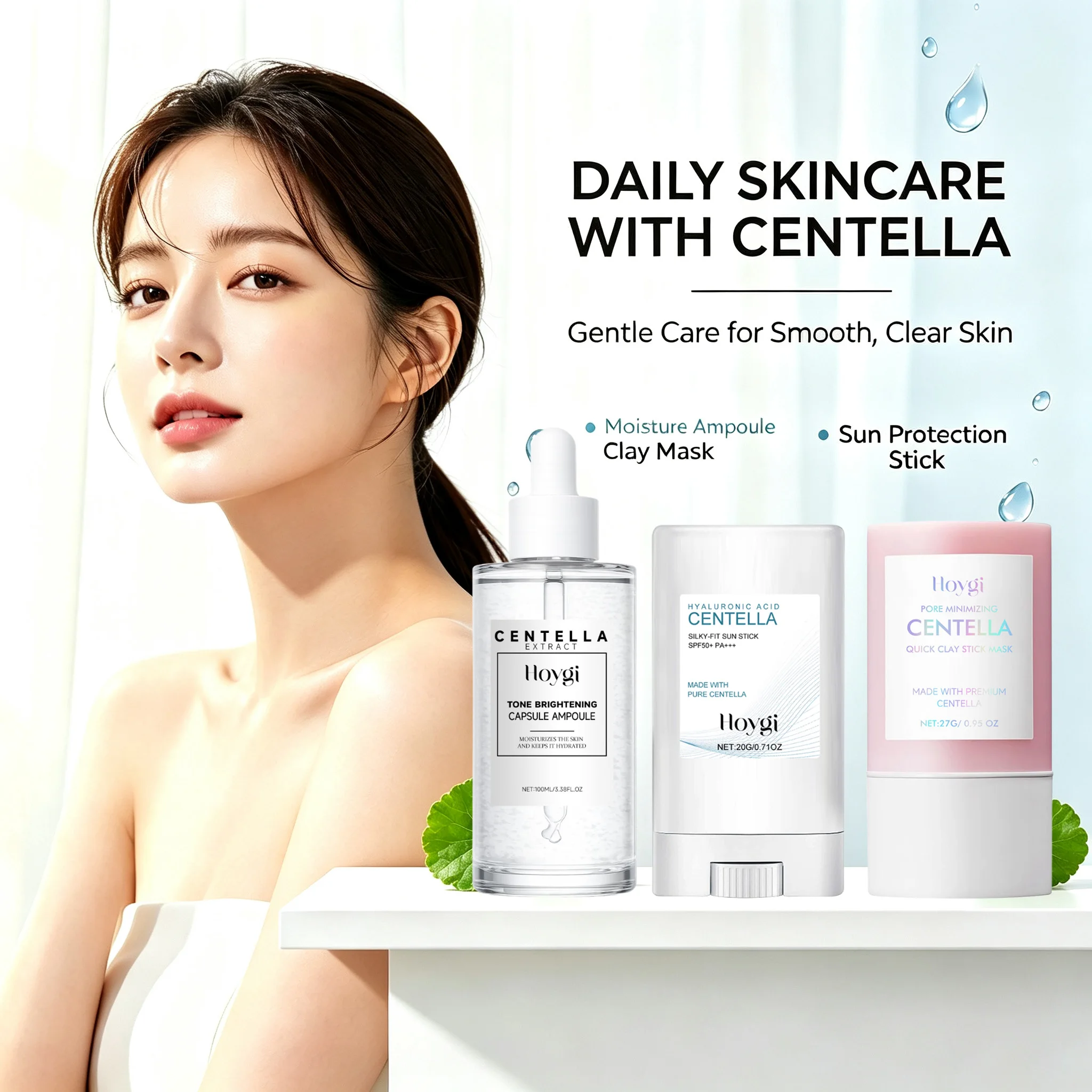 Centella Asiatica 24h Face Care Set Korean Centella Formula Calms Soothes & Deeply Moisturizes for Sensitive Skin Care Support