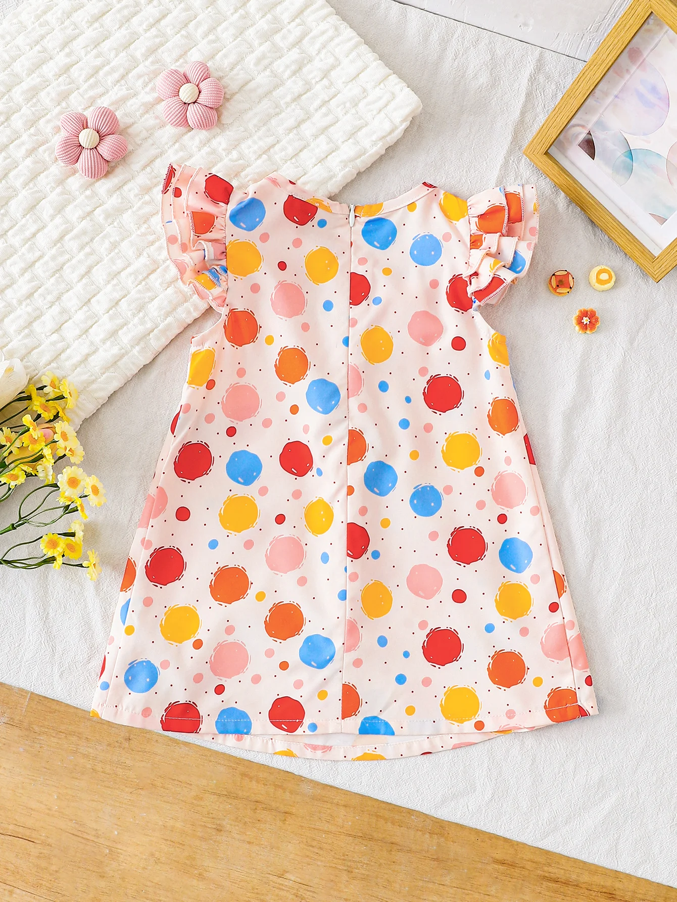 Summer New Baby Girl Polka Dot Puffy Sleeve Dress Sweet Bow round Neck Clothing Infant Toddler Kids Fashion Outfit
