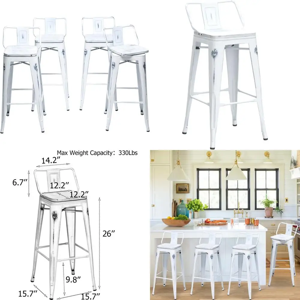 

Industrial Metal Counter Height Swivel Bar Stools Set of 4 with Backs - Home Kitchen Island Dining Chairs