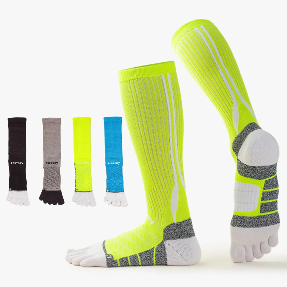 

1 Pair Five-finger Men's Sports Kneei-high Socks Thickened Towel Bottom Shock Absorption Sports Running Marathon Long Tube Socks