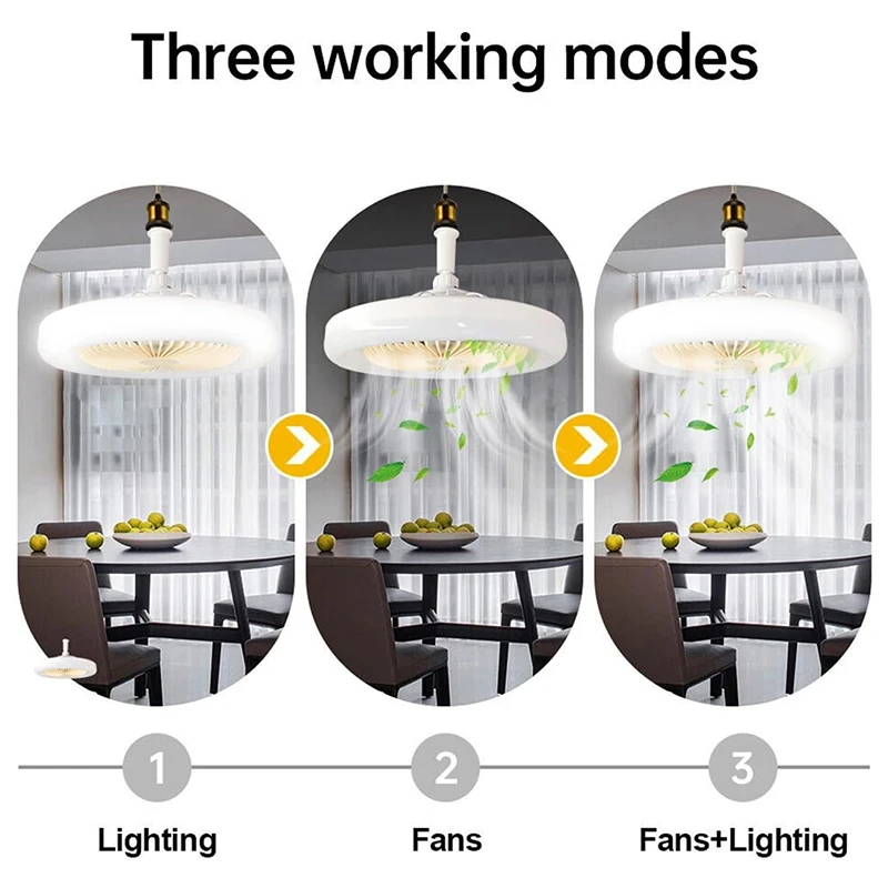 Multifunctional E27 Ceiling Fan Light with Remote Rotatable LED Lamp Converter Base Silent for Bedroom Living Room Study ﻿