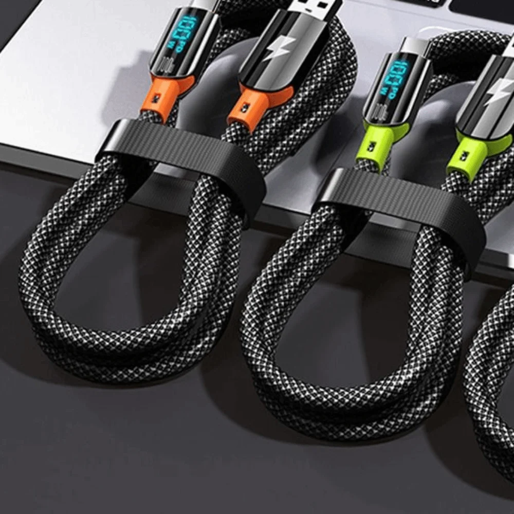 Creative Digital Display Type C To USB Type C Cable 1.2M 100W Fast Charge Cable Nylon Woven High Speed Type-C Charging Line