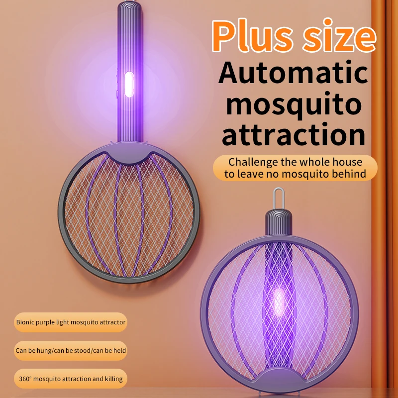 Foldable Electric Mosquito Swatter 3-in-1 Electric Mosquito Killer Rechargeable Wall-Mounted Mosquito Swatter Anti-mosquito Lamp