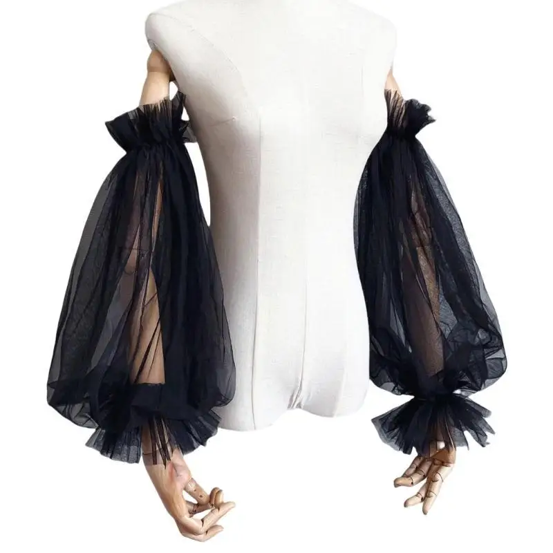

39BD Bridal Sheer Bishop Sleeve Arm Cover for Bride False Sleeve Tulle for Play Costume Women Wedding Gown Sleeves