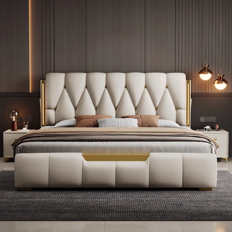 Design High-end Wedding Bed Drawers Storage Italian Design Leather Double People Designer Frames King Muebles Trendy Furniture