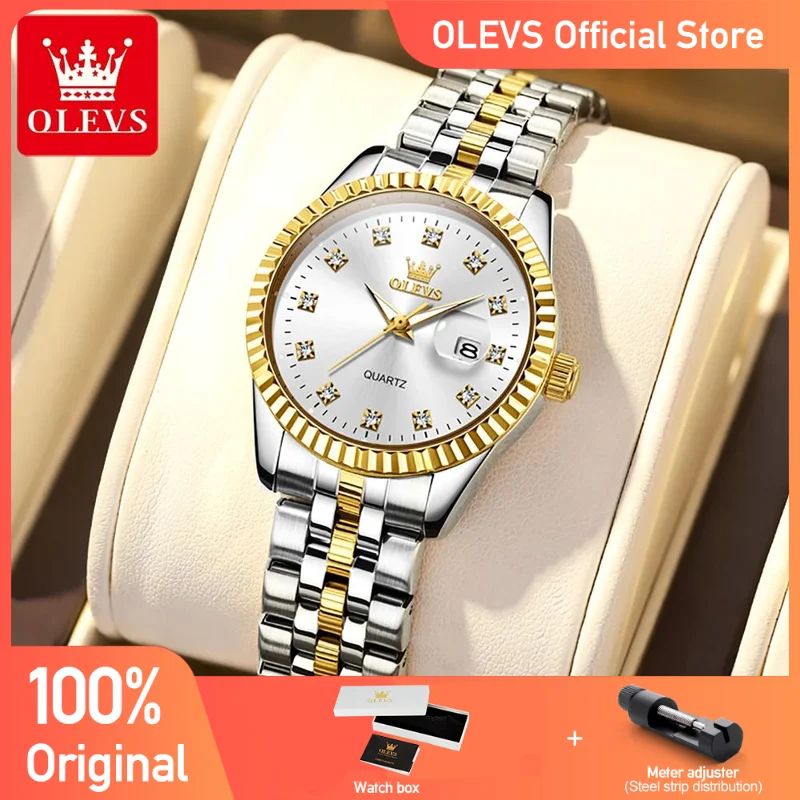 

OLEVS 5526, женские часы, оригинальные часы для женщин, водонепроницаемые светящиеся кварцевые часы из нержавеющей стали с автоматической датой, женские наручные часы