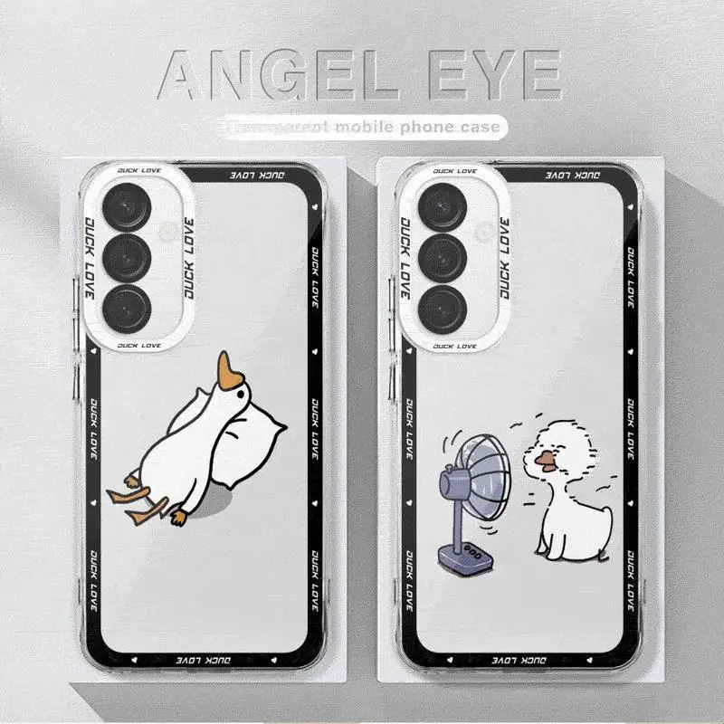 Cute Cartoon Lying Flat Duck Case for Samsung Galaxy A35 A55A53 A54 A73 A34 A33 A25 A24 A13 A14 A15 5G Transparent Soft