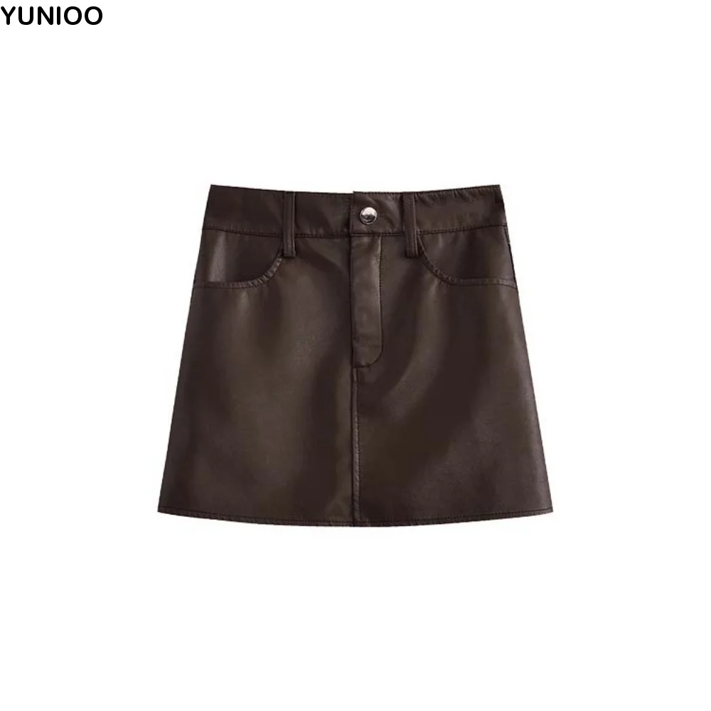 

Fashion Zipper PU Leather Skirt Solid Color Retro High Waist A-line Skirt Autumn Winter Slim Fit Short Mini Skirts Summer