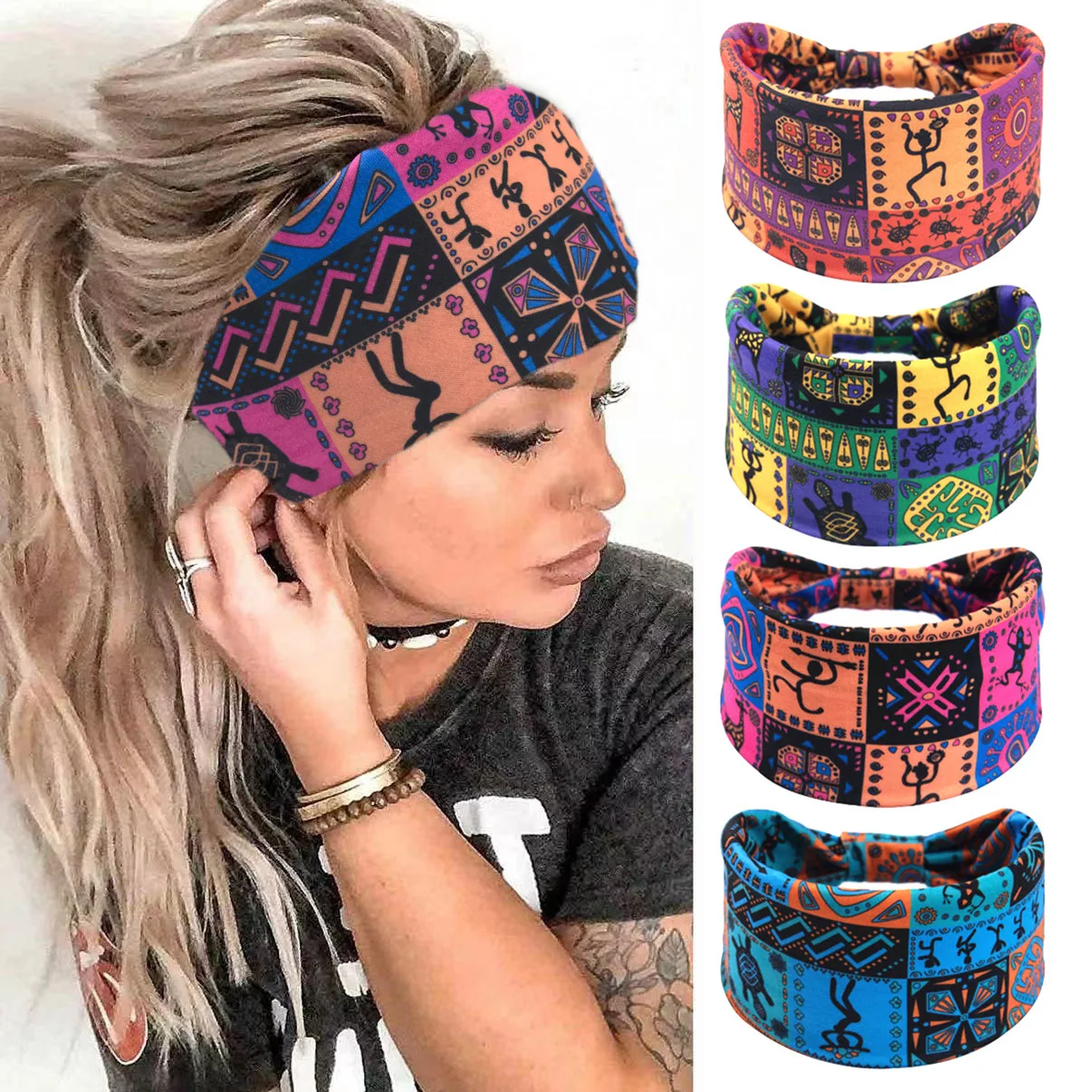 Boho Headbands For Women Fashion Wide Headband Turban Yoga Workout Head Bands Hair Accessories Knotted Headwraps