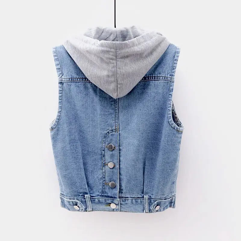 Spring and Autumn Clothing New Korean Version Versatile Loose Hooded Casual Top Jacket Denim Women's Vest