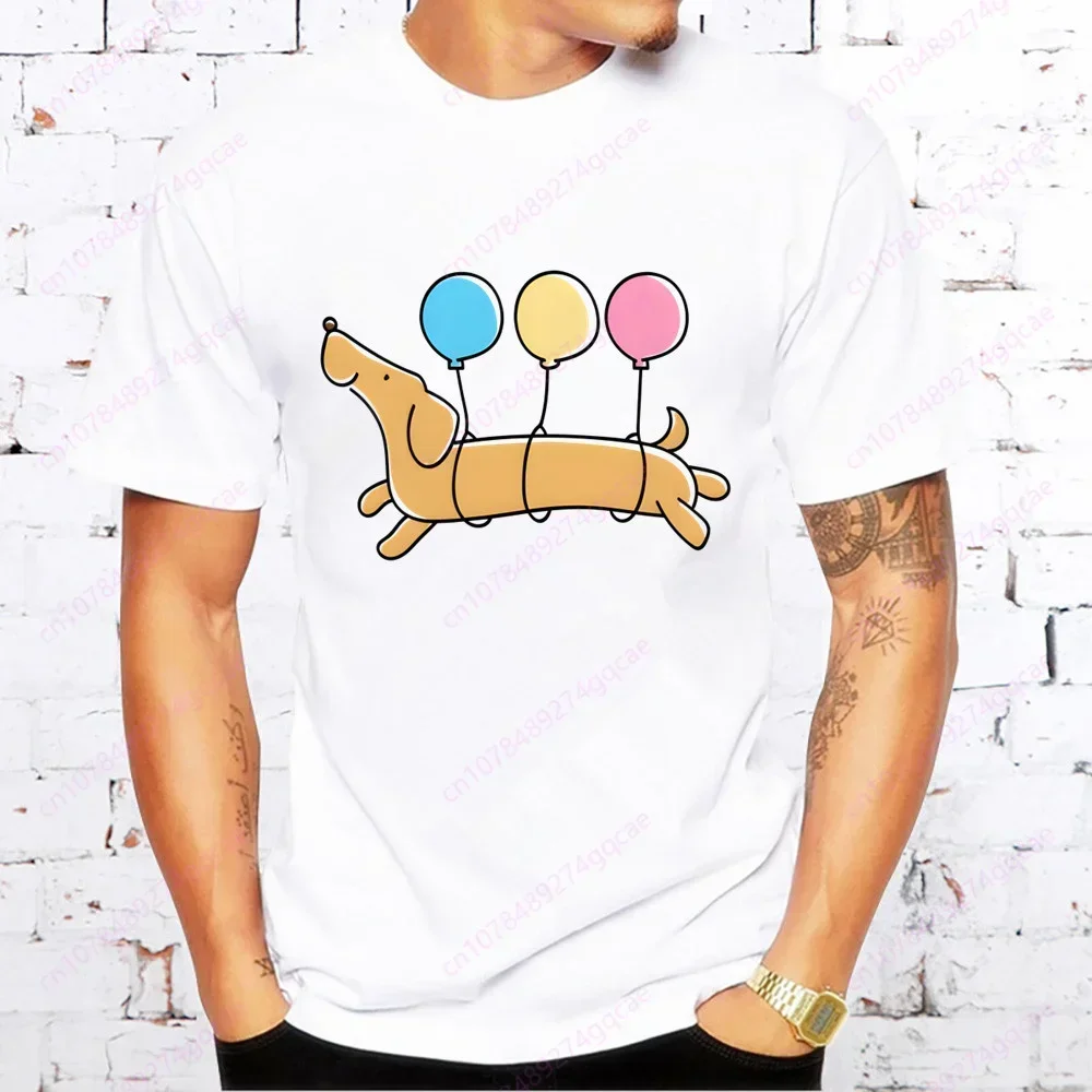 Men's Casual Printing Dachshund Teckel Funny Cute Dog Animal T-shirt High-fashioned Short-sleeved Men's T-shirt