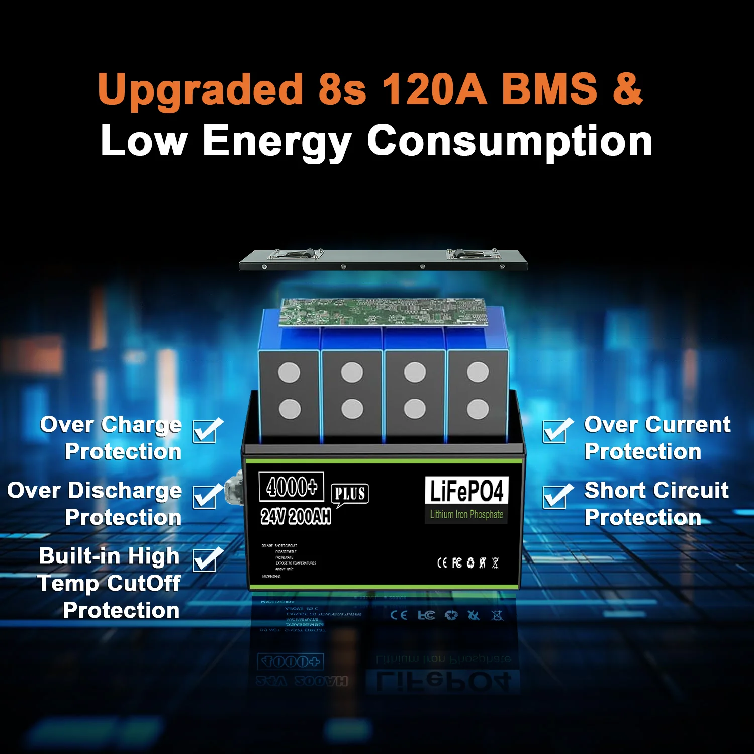 Mais 24v 200ah lifepo4 bateria embutida bms 24v 100ah 12v 400ah bateria de íon de lítio para armazenamento de energia solar doméstico livre de impostos