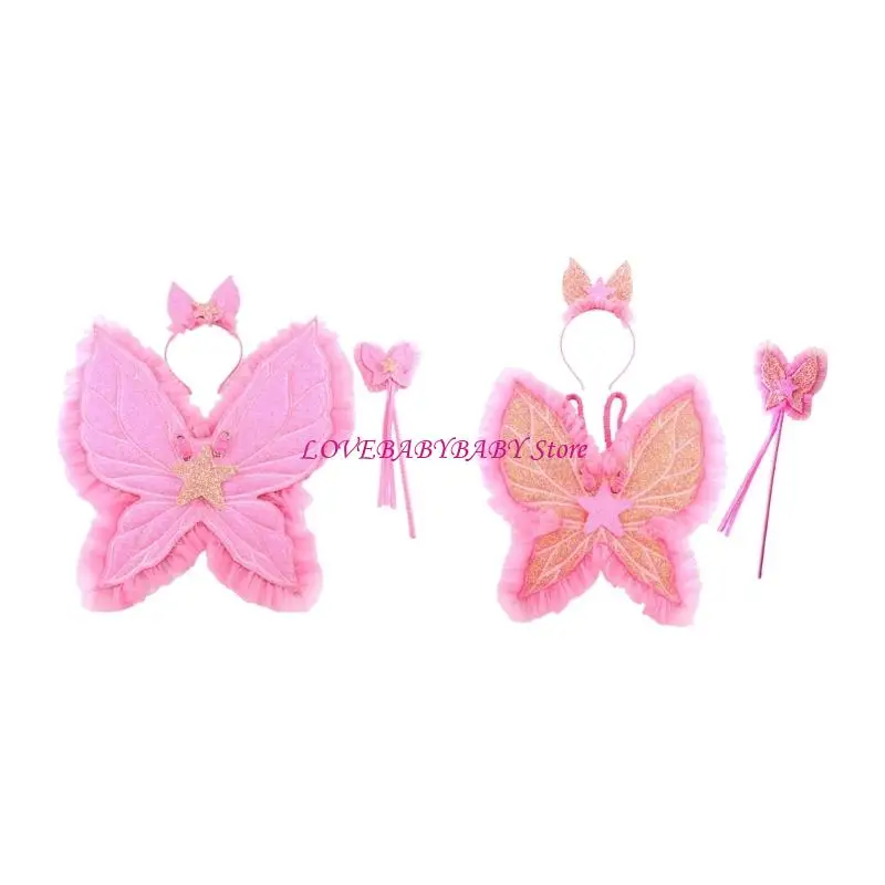 Luxurious Cloth Butterfly Wing Back Decoration Set Including Headband And Wand For Childrens Dress Up Event And Photo Props 4XBC