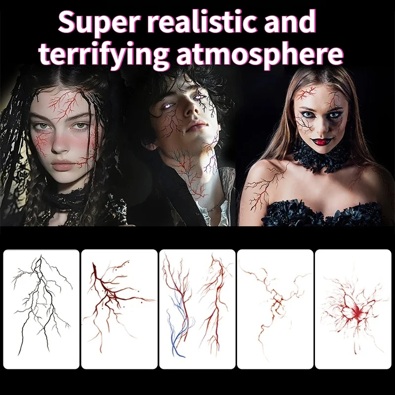 

1 Halloween horror atmosphere temporary tattoo waterproof realistic bloodstain scar tattoo sticker prank friends gathering,