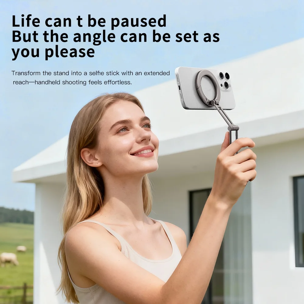 حامل مغناطيسي قوي للهاتف المحمول لسطح المكتب Magsafe قابل للتعديل وقابل للطي وحامل معدني محمول لهاتف iPhone 17 16 15 Pro Samsung