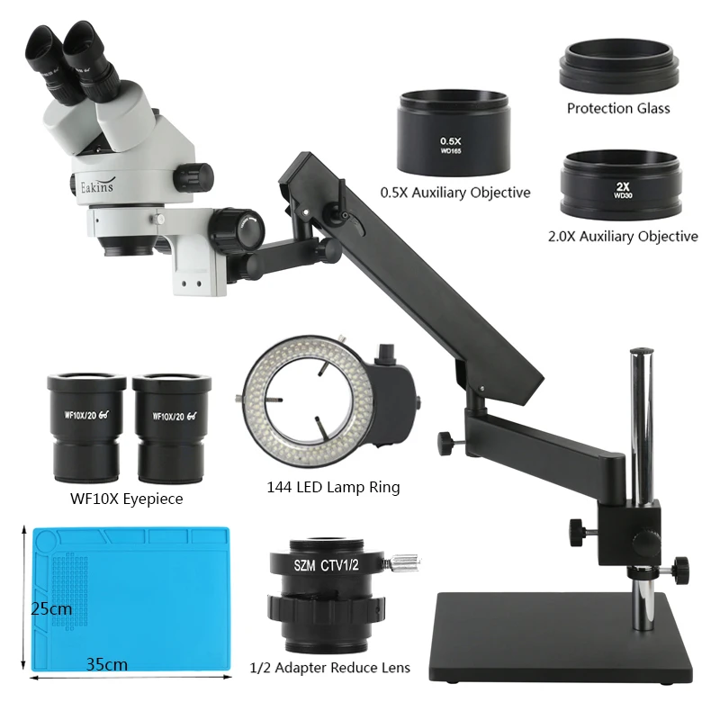 관절형 암 데스크탑 베이스 스탠드 3.5X-90X 줌 삼안 실험실 검사 산업용 PCB 검사 스테레오 현미경