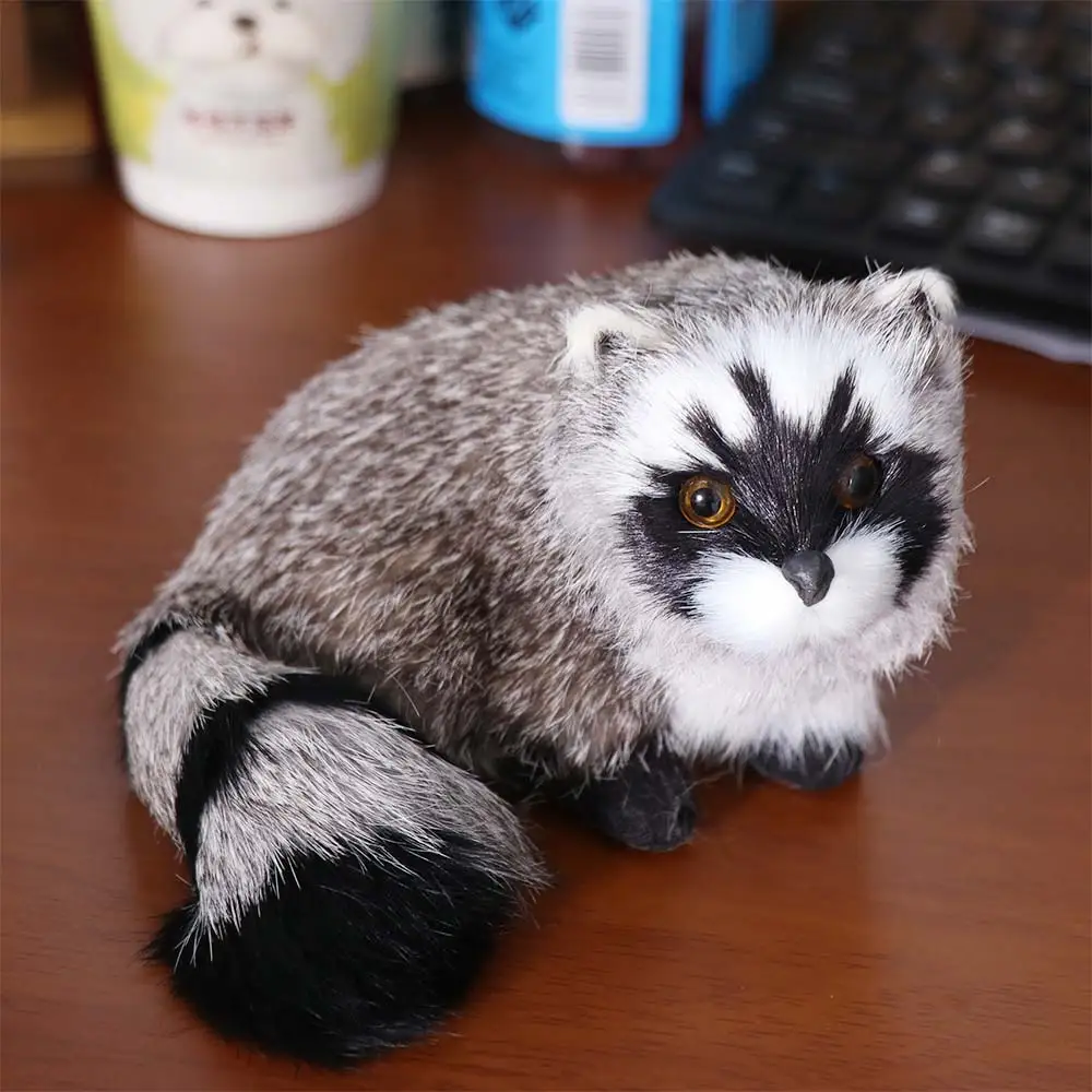 Kids Toy Realistic Simulation Raccoon Model Educational Animal Model Raccoon Figure Gray Furry Simulation 3D Raccoon Photo Props