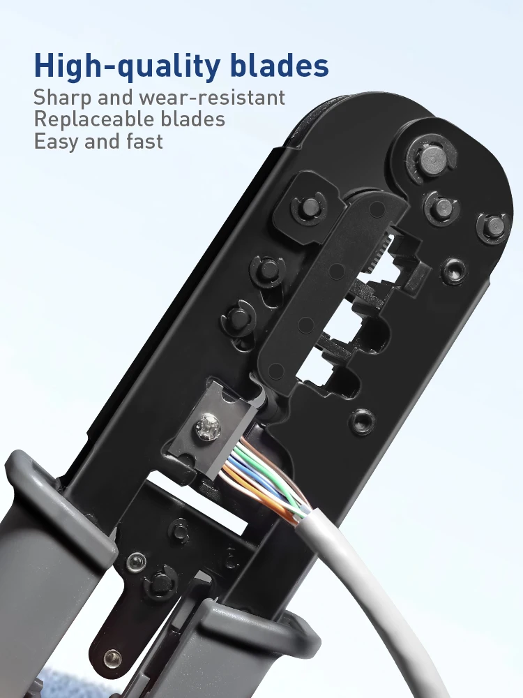 ZoeRax RJ45 RJ12 RJ11 Netzwerk-Crimpwerkzeug 8P6P4P Tester mit Abisolier-, Schneid-, Crimp- und Testfunktionen (Batterie nicht enthalten) – Detail 4