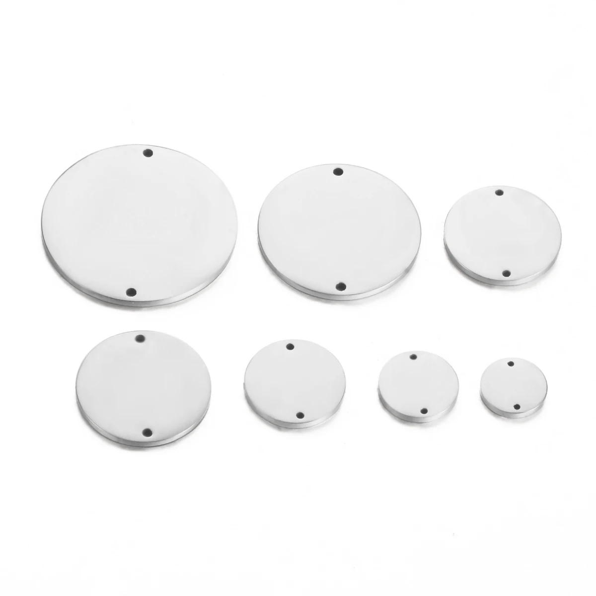 Großhandel 5 Stück/Set Edelstahl Runde Anhänger mit zwei Löchern, poliert, für DIY-Schmuckherstellung, personalisierte Namens- oder Logo-Scheiben – Detail 3