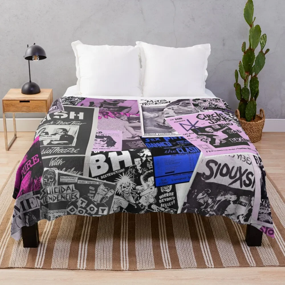 

Punk Rock Bands Flyers Collage Aesthetic Punk Colors Throw Blanket Cozy Warm Blanket for Bed Room Decor